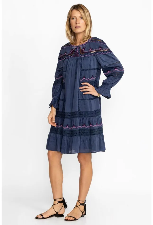 Women Reina Mini Dress Sapphire Blue Johnny Was Dresses