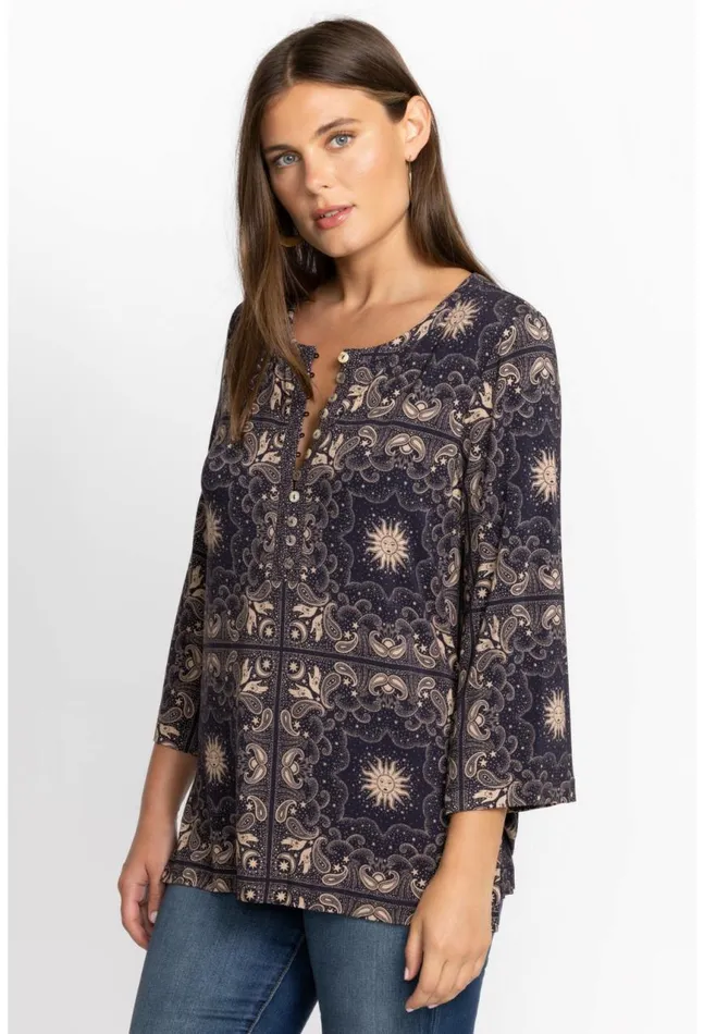 Women Runa Button Front Henley Tee Runa Johnny Was Tops