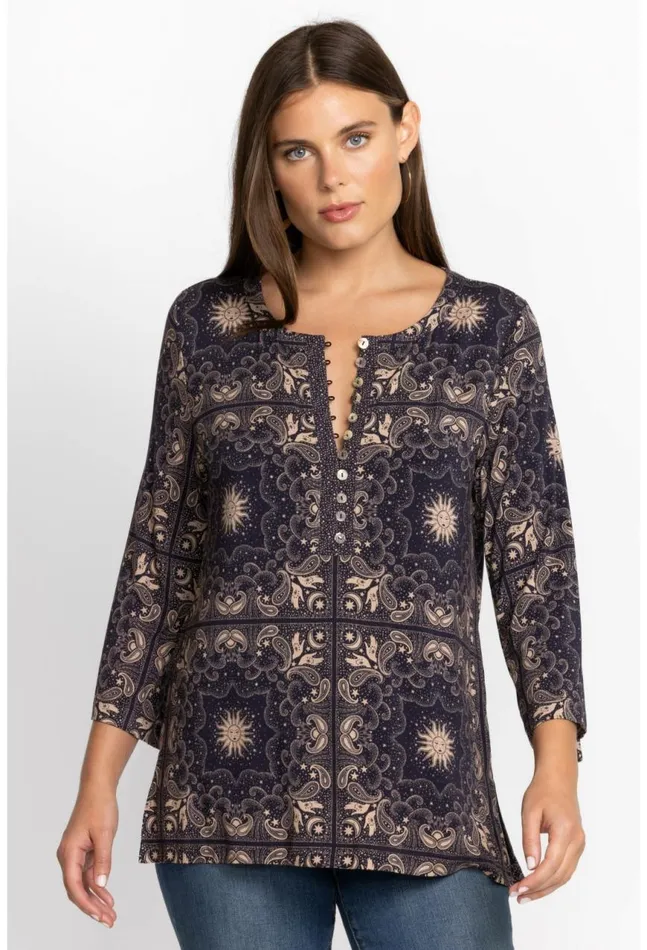 Women Runa Button Front Henley Tee Runa Johnny Was Tops