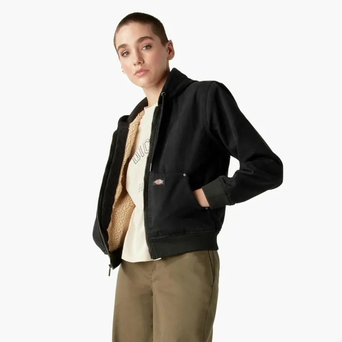 Womens Duck Canvas Fleece Lined Jacket Stonewashed Black Stonewashed Black sbk Women Dickies Coats and Jackets
