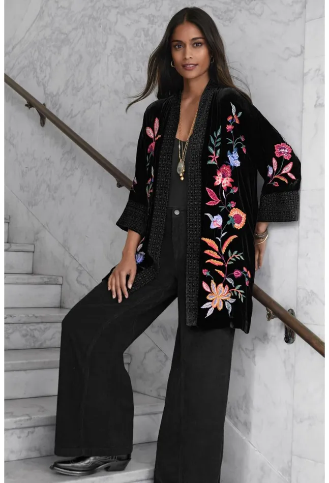 Women Sandra Wide Cuff Velvet Kimono Black Johnny Was Kimonos