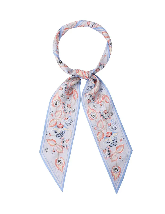 Women Scarves Zimmermann Printed Silk Ribbon Scarf Eden Dahlia Sapphire