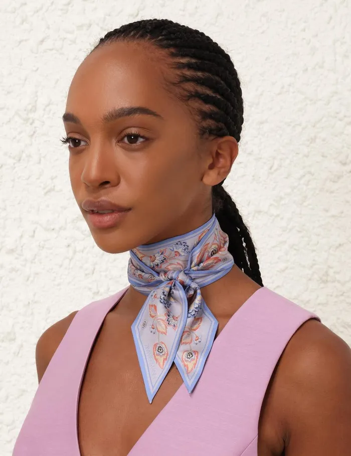 Women Scarves Zimmermann Printed Silk Ribbon Scarf Eden Dahlia Sapphire