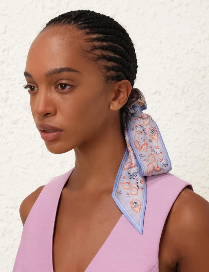 Women Scarves Zimmermann Printed Silk Ribbon Scarf Eden Dahlia Sapphire