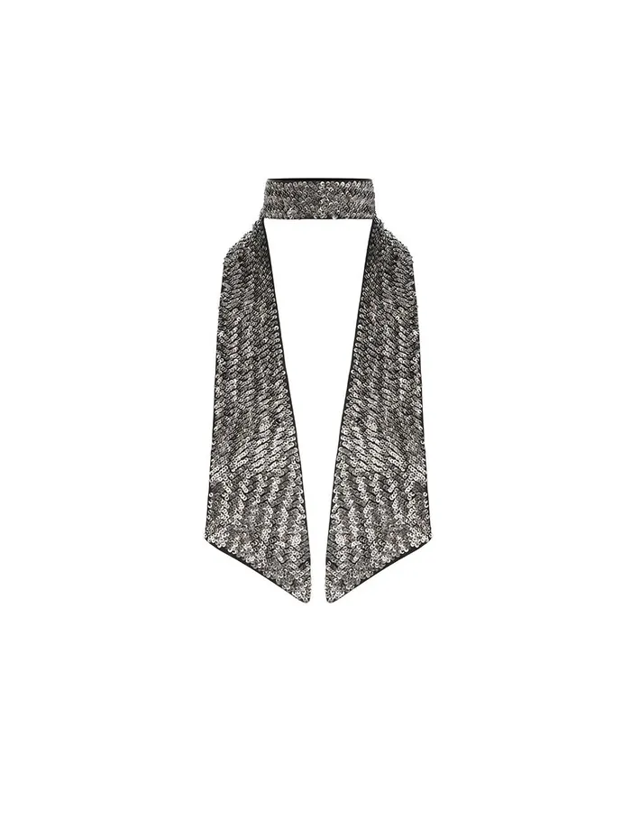 Women Scarves Zimmermann Sequin Neck Scarf Blackantique Silver