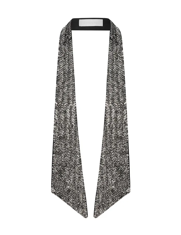 Women Scarves Zimmermann Sequin Neck Scarf Blackantique Silver