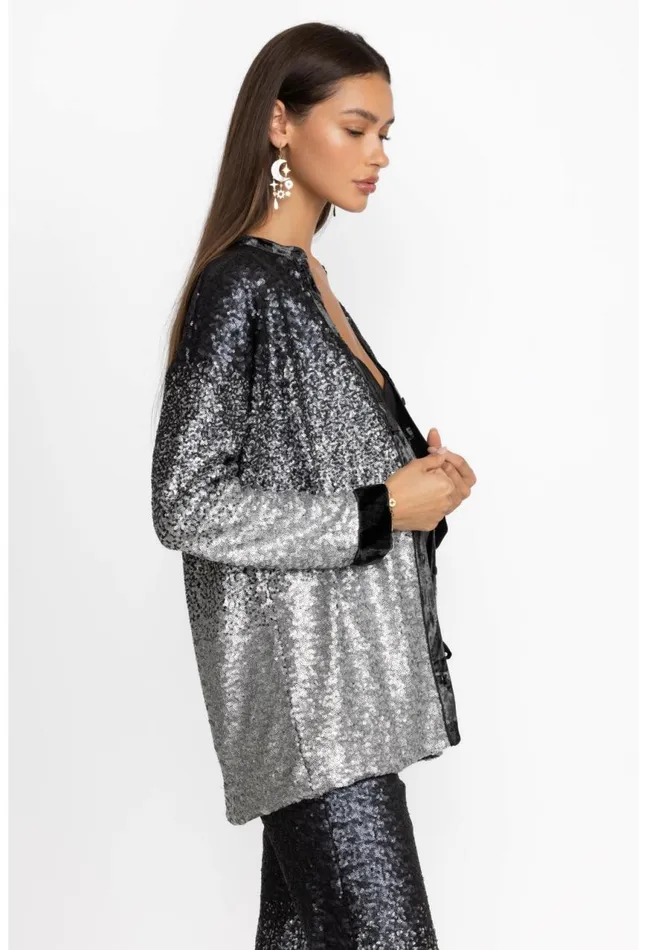 Women Sequin Black Button Up Black Johnny Was Tops