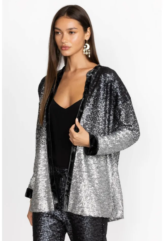 Women Sequin Black Button Up Black Johnny Was Tops
