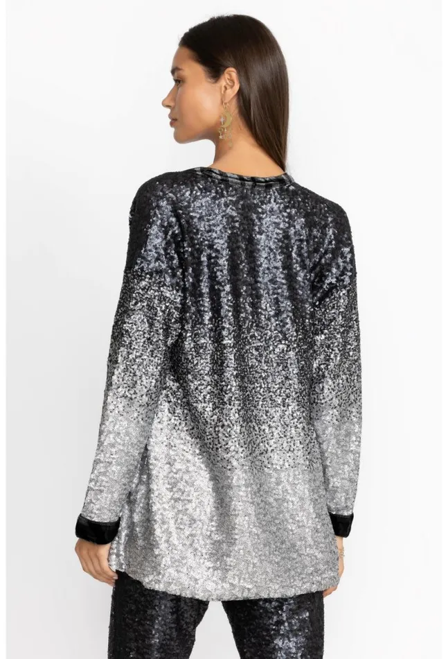 Women Sequin Black Button Up Black Johnny Was Tops