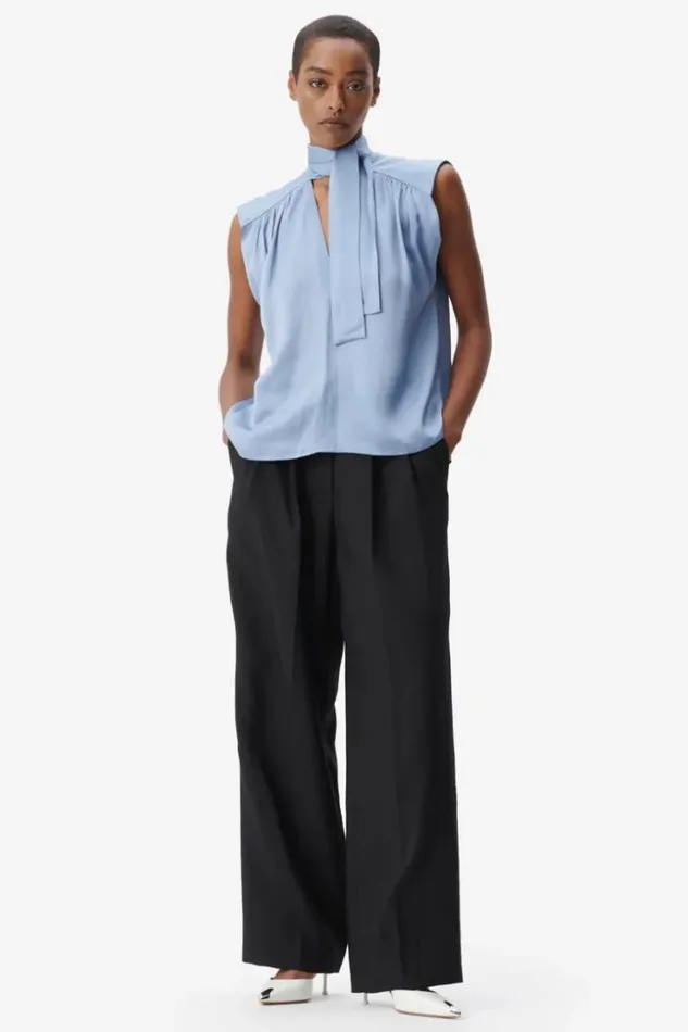 Women Shirts and Blouses Lala Berlin Top Tracey Viscose Mix Faded Denim