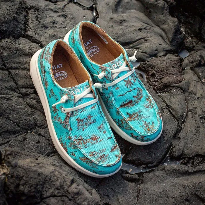 Women Shoes and Sneakers Ariat Hilo Western Aloha Turquoise Paniolo Print