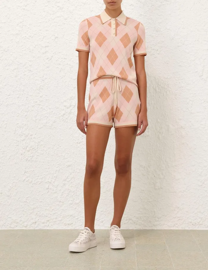 Women Shorts and Pants Zimmermann Acacia Argyle Knit Short Pink Argyle