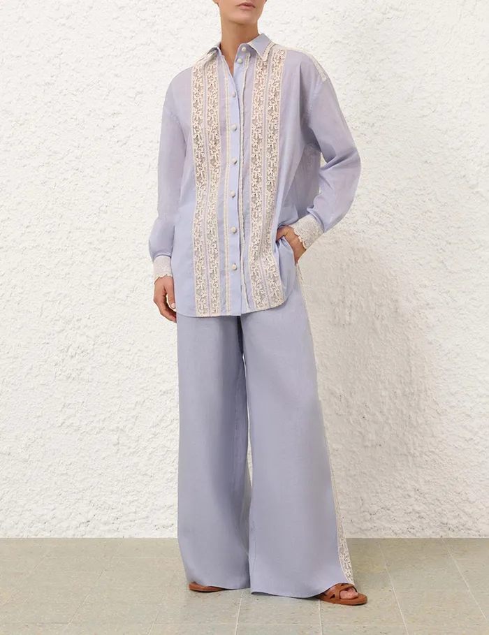 Women Shorts and Pants Zimmermann Everley Lace Trim Pant Dusty Blue