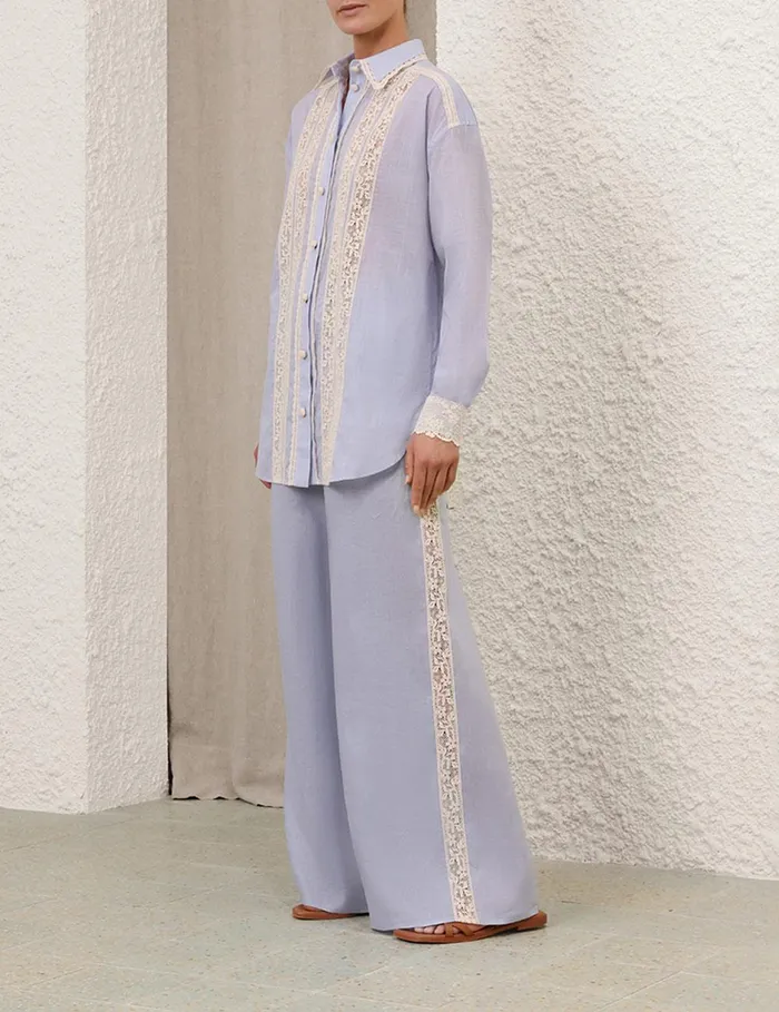 Women Shorts and Pants Zimmermann Everley Lace Trim Pant Dusty Blue