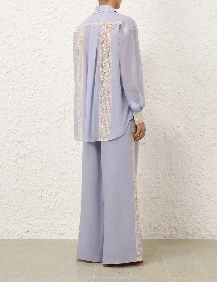 Women Shorts and Pants Zimmermann Everley Lace Trim Pant Dusty Blue