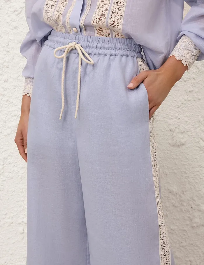 Women Shorts and Pants Zimmermann Everley Lace Trim Pant Dusty Blue