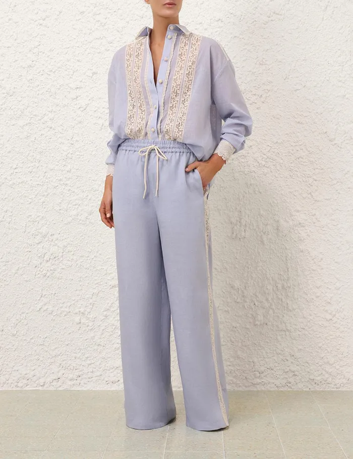 Women Shorts and Pants Zimmermann Everley Lace Trim Pant Dusty Blue