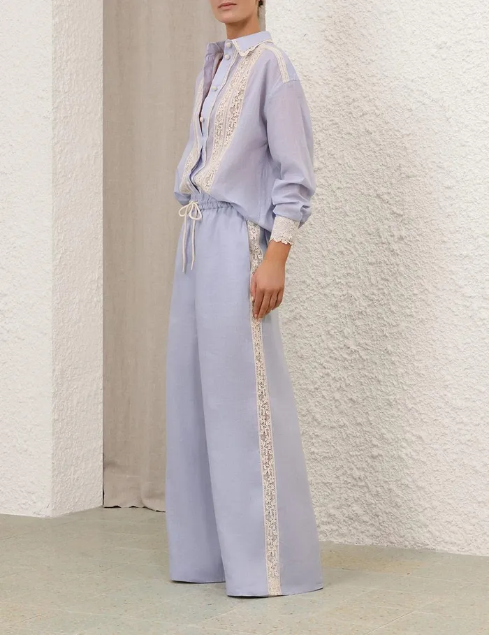 Women Shorts and Pants Zimmermann Everley Lace Trim Pant Dusty Blue