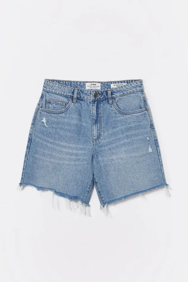 Women Shorts Cotton On Relaxed Denim Short Breeze Blue Worn