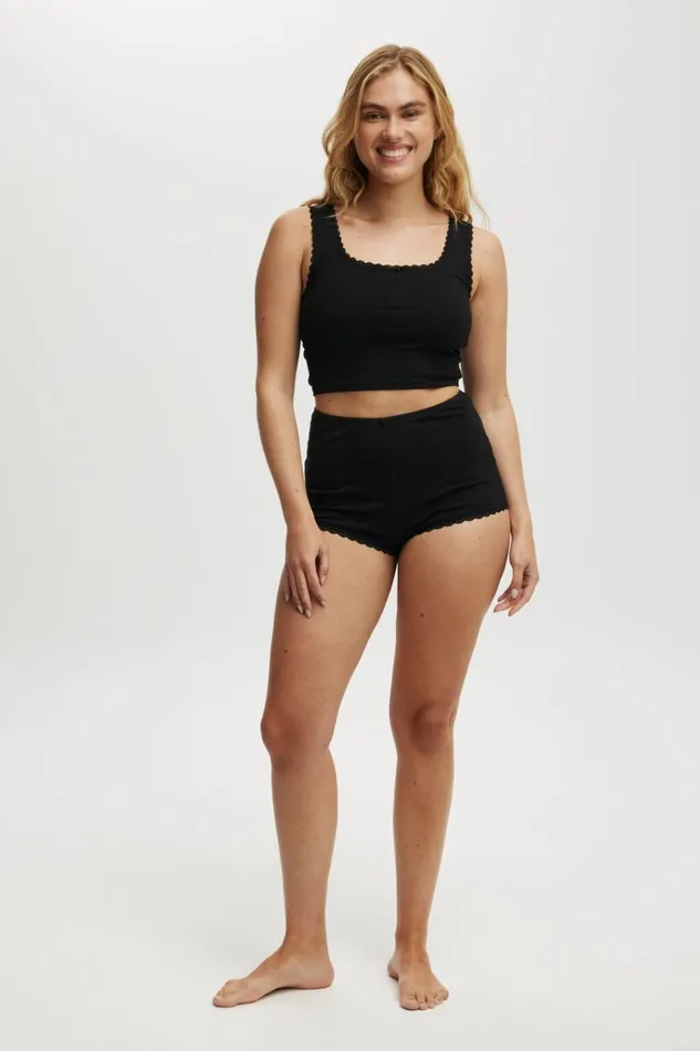Women Shorts Cotton On Rib Lace Short Black
