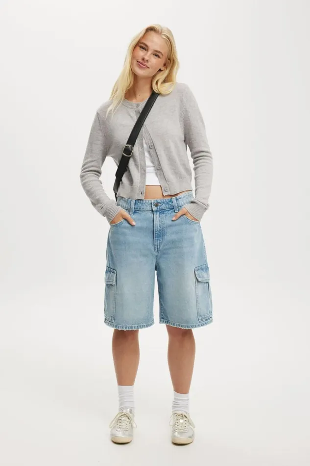 Women Shorts Cotton On Super Baggy Cargo Denim Jort Cloud Blue
