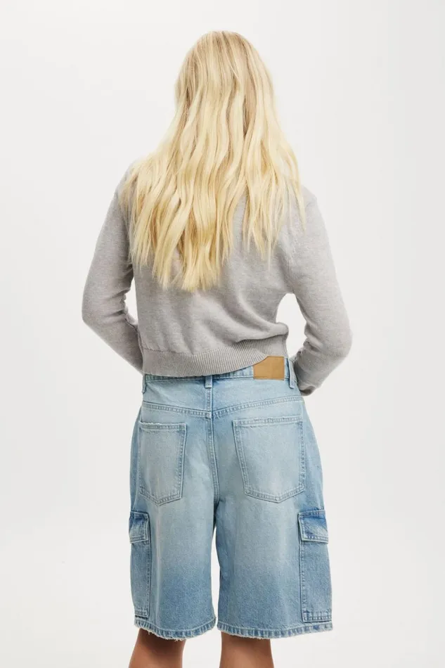 Women Shorts Cotton On Super Baggy Cargo Denim Jort Cloud Blue