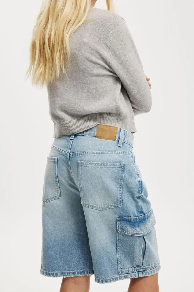 Women Shorts Cotton On Super Baggy Cargo Denim Jort Cloud Blue