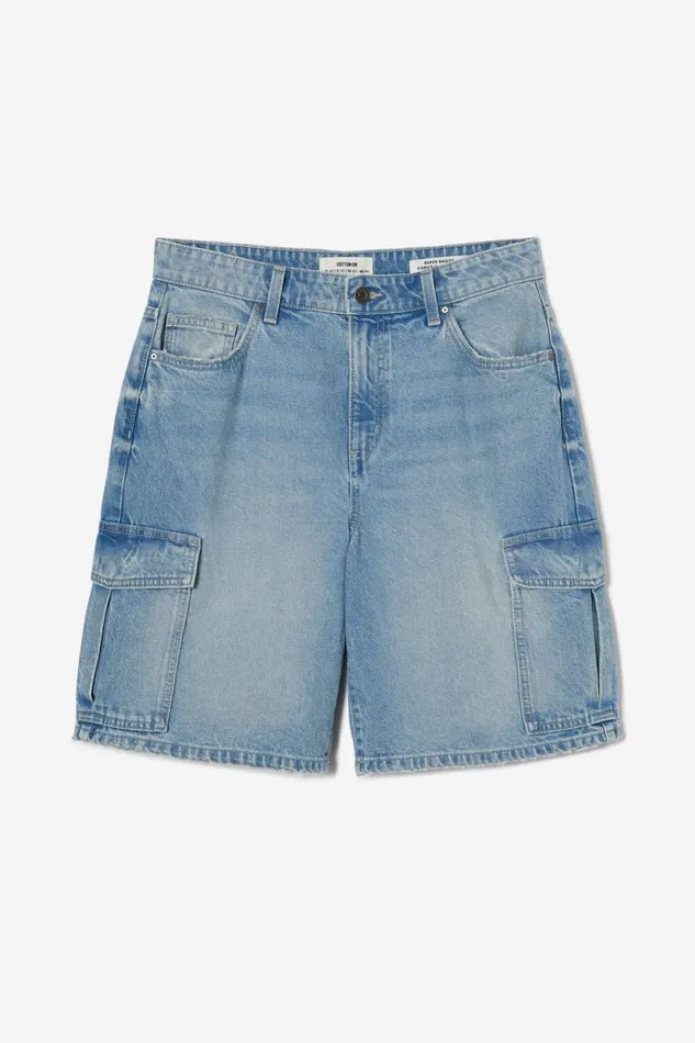 Women Shorts Cotton On Super Baggy Cargo Denim Jort Cloud Blue