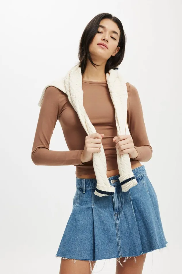 Women Skirts Cotton On Pleated Denim Mini Skirt Blue Haze