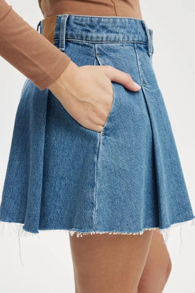 Women Skirts Cotton On Pleated Denim Mini Skirt Blue Haze Women Skirts Cotton On Pleated Denim Mini Skirt Blue Haze