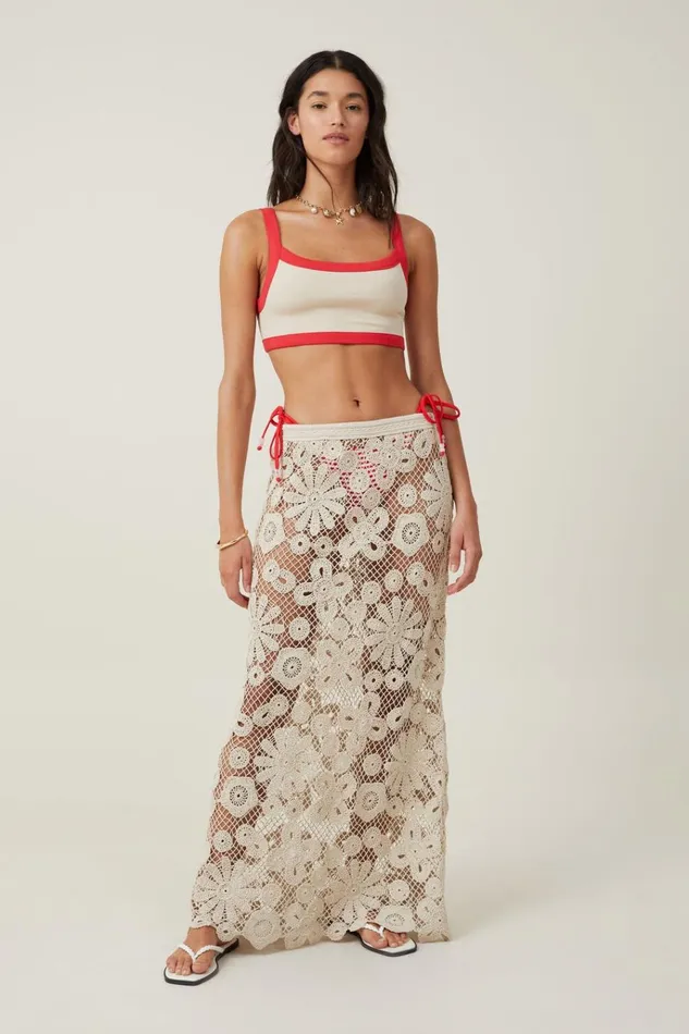 Women Skirts Cotton On Riviera Floral Crochet Maxi Skirt Ecru