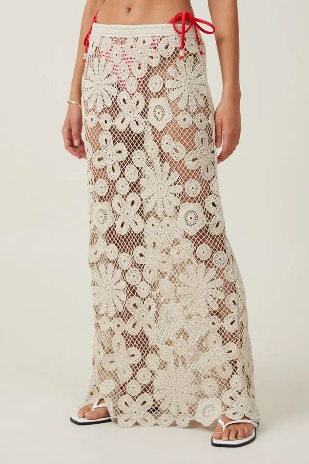 Women Skirts Cotton On Riviera Floral Crochet Maxi Skirt Ecru