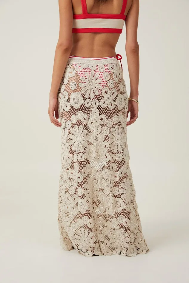 Women Skirts Cotton On Riviera Floral Crochet Maxi Skirt Ecru