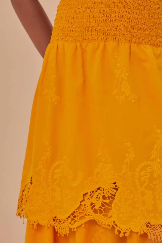Women Skirts Farm Rio Yellow Mustard Tiered Lace Midi Skirt