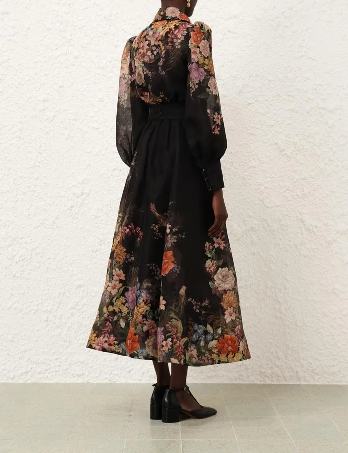 Women Skirts Zimmermann Pavilion Gathered Midi Skirt Black Multi Floral