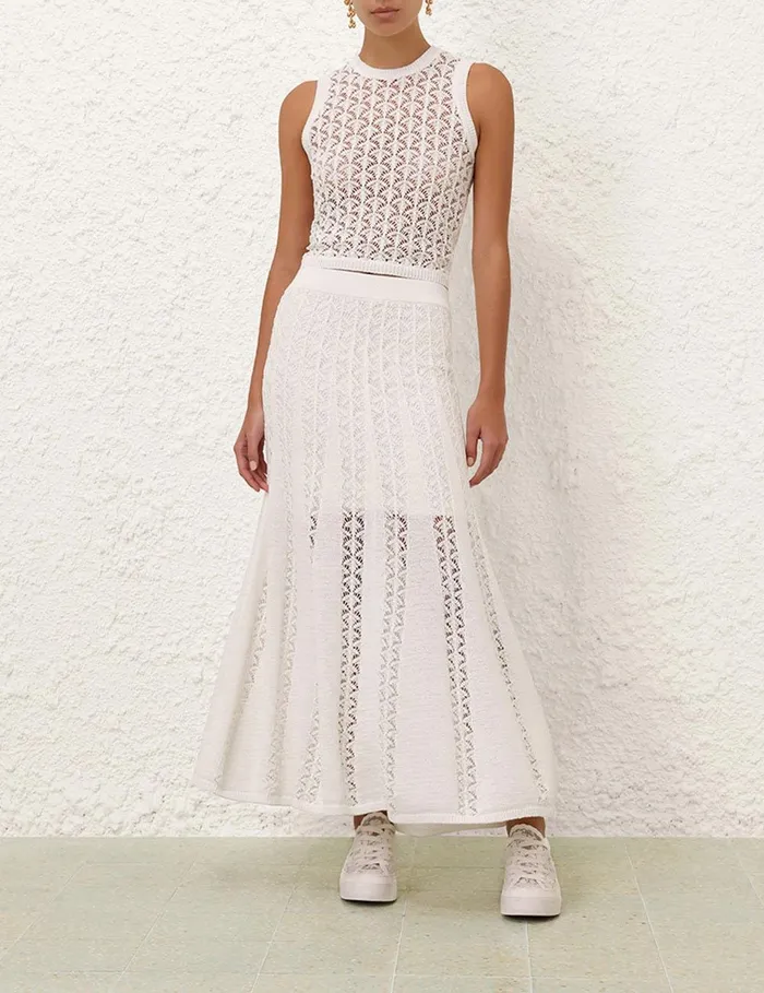 Women Skirts Zimmermann Wylie Flared Knit Skirt Ivory