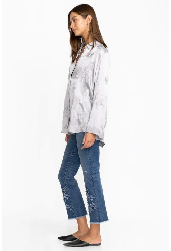 Women Stars Dance Cropped Baby Boot Jean Vintage Aged Wash Johnny Was Bottoms