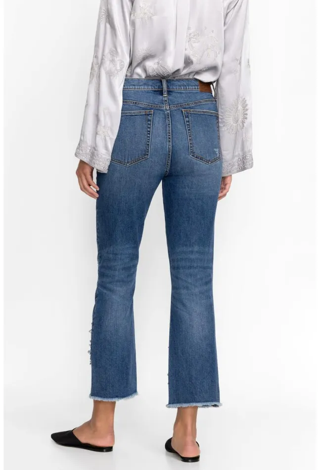 Women Stars Dance Cropped Baby Boot Jean Vintage Aged Wash Johnny Was Bottoms