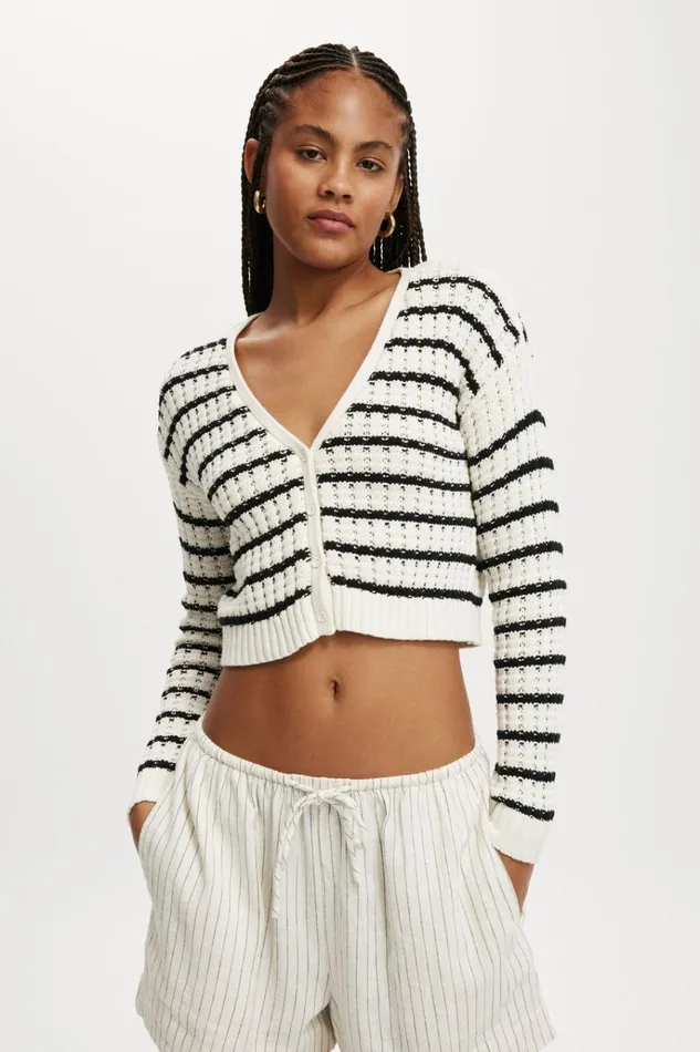 Women Sweaters and Cardigans Cotton On It S A Match Cardigan Ecru Black Stripe