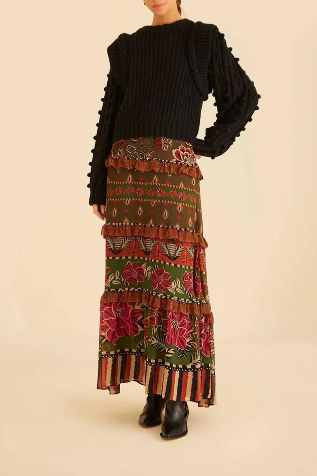 Women Sweaters and Sweatshirts Farm Rio Black Braided Sweater