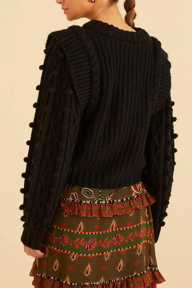 Women Sweaters and Sweatshirts Farm Rio Black Braided Sweater