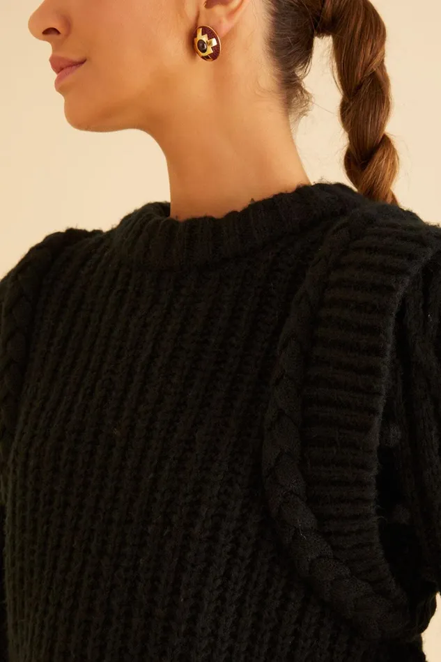 Women Sweaters and Sweatshirts Farm Rio Black Braided Sweater