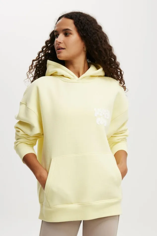 Women Sweats and Hoodies Cotton On Plush Premium Graphic Hoodie Yellow Dreambhwc Wellness Club