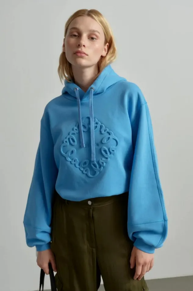 Women Sweatwear Lala Berlin Hoodie Ipalina Cotton Diamond Azure