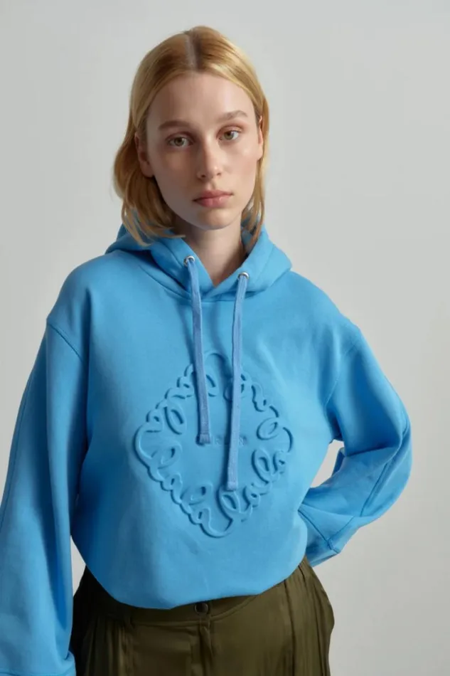 Women Sweatwear Lala Berlin Hoodie Ipalina Cotton Diamond Azure
