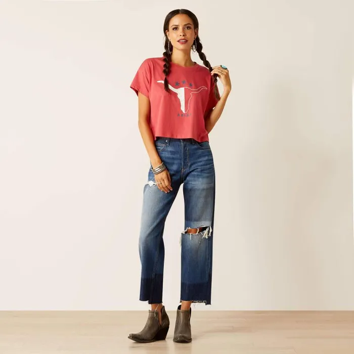 Women TShirts and Tops Ariat Lone Star TShirt Garnet Rose
