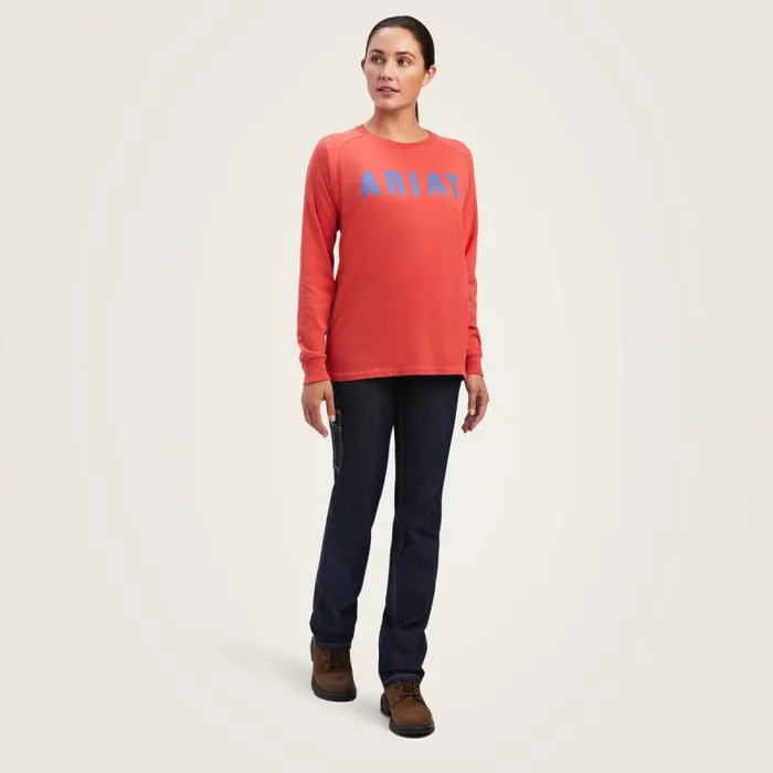 Women TShirts and Tops Ariat Rebar Cotton Strong Block TShirt Baked Apple True Navy