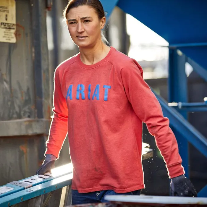Women TShirts and Tops Ariat Rebar Cotton Strong Block TShirt Baked Apple True Navy