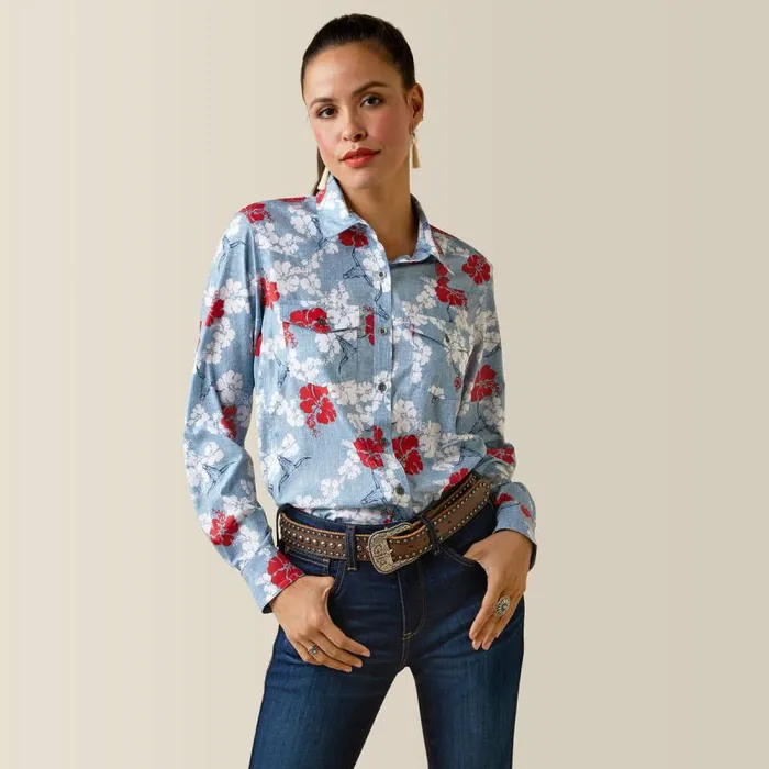 Women TShirts and Tops Ariat Western VentTEK Stretch Shirt Red White And Blue Pareau Prin