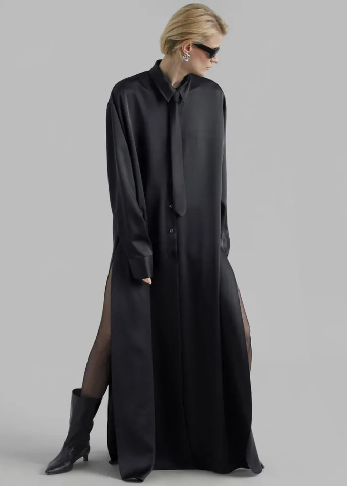 Women The Frankie Shop Avery Satin Shirt Dress 8211 Black Black